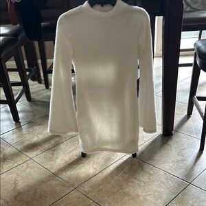 Cozy White Fuzzy Sweater Dress